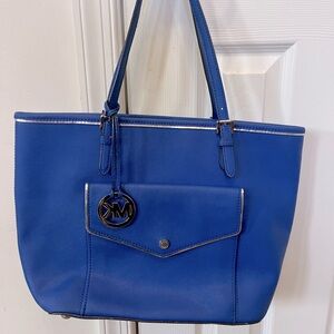 Michael Kors Blue Tote with front pocket.